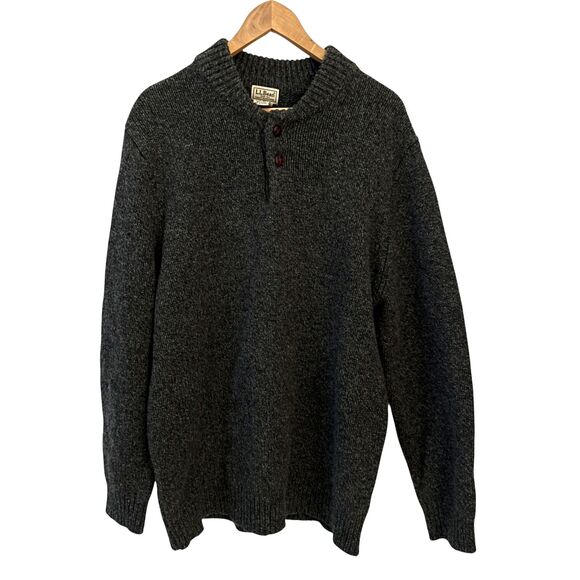 L.L. Bean Men's Dark Grey 100% Wool Henley Pullover Sweater Size XL Tall - Picture 1 of 7